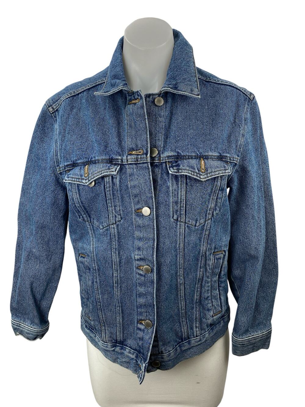 H&M Divided Women's Blue Long Sleeve Button Down Trucker Denim Coat Jacket Sz 4